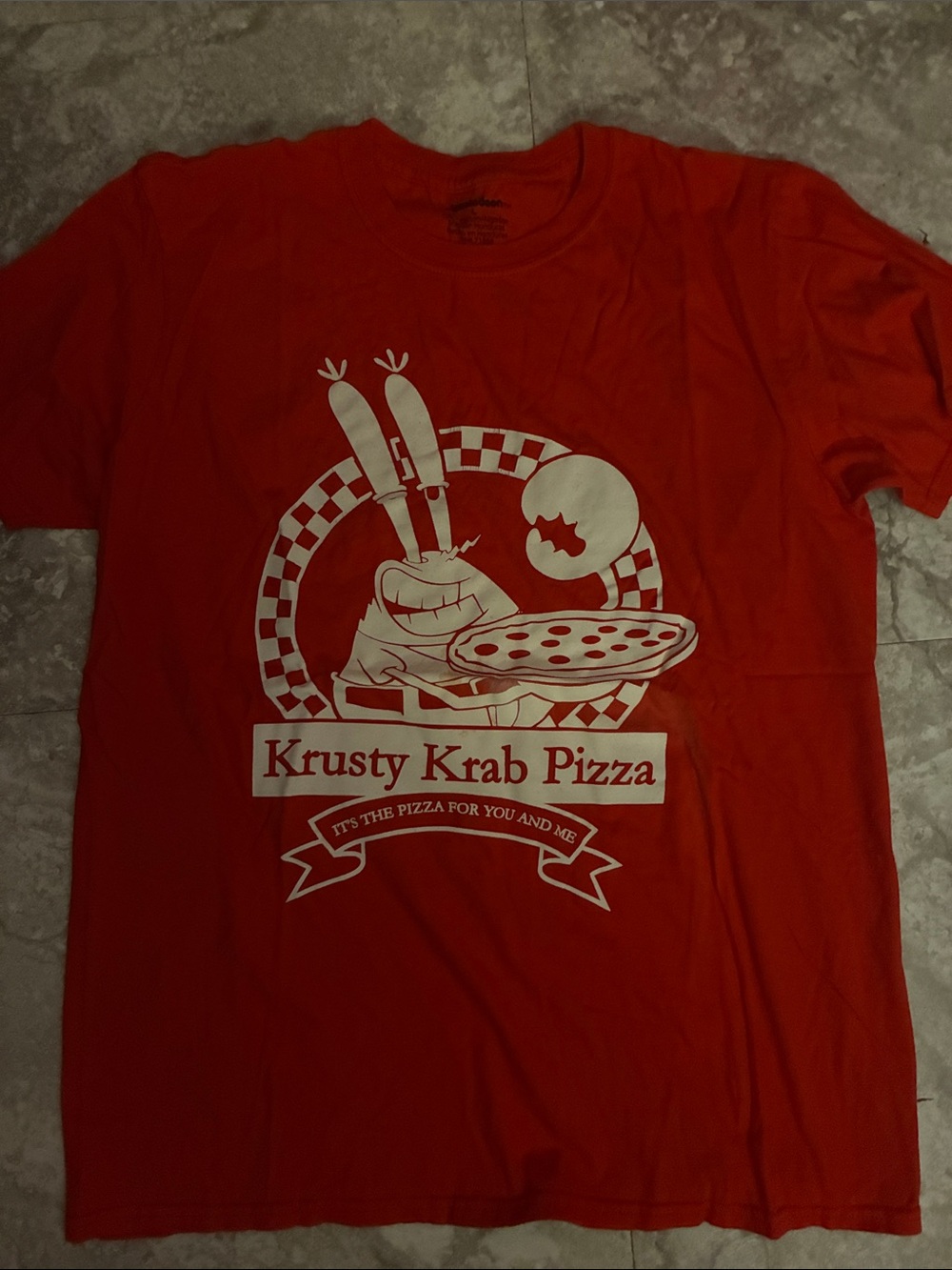 Krusty Krab Pizza Graphic Tee - Red with White Print
